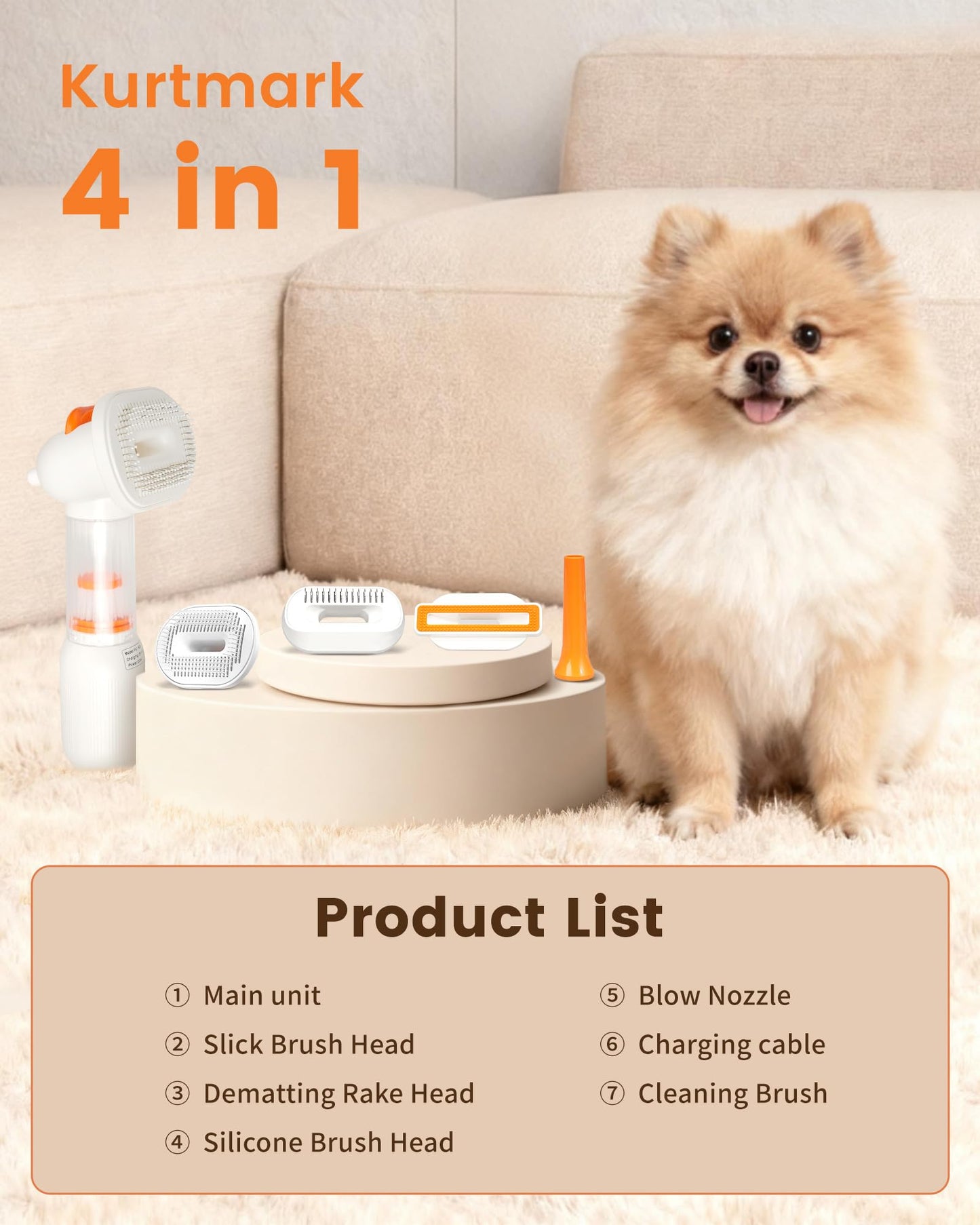 4-In-1 Self-Cleaning Pet Deshedding Vacuum Brush