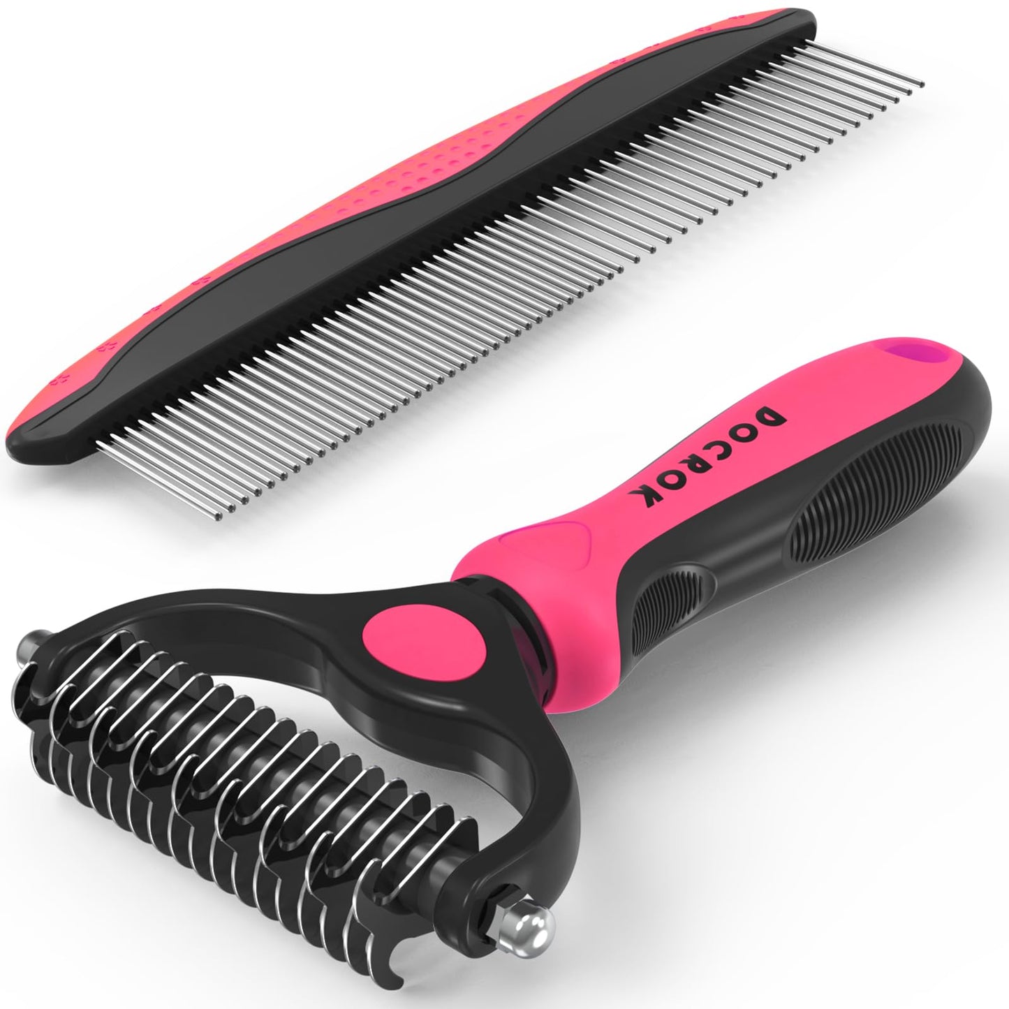 Docrok Pet Grooming Brush and Metal Comb Combo