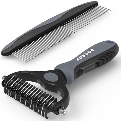 Docrok Pet Grooming Brush and Metal Comb Combo