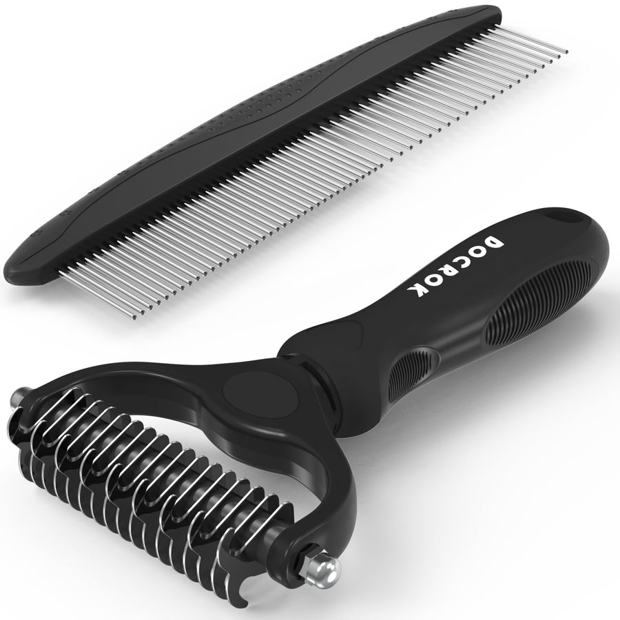 Docrok Pet Grooming Brush and Metal Comb Combo