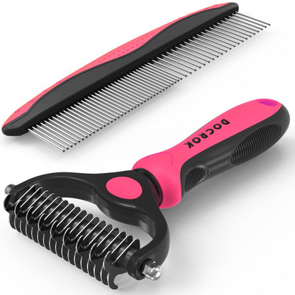 Docrok Pet Grooming Brush and Metal Comb Combo