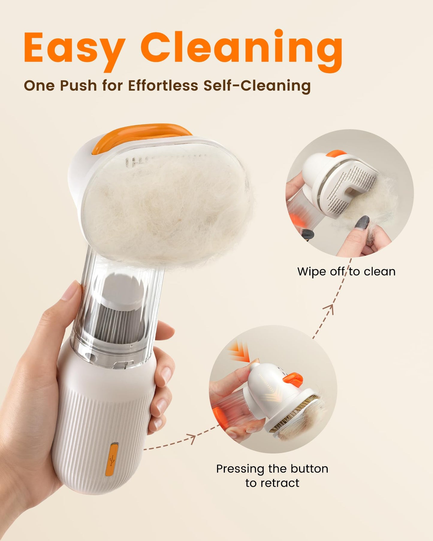 4-In-1 Self-Cleaning Pet Deshedding Vacuum Brush