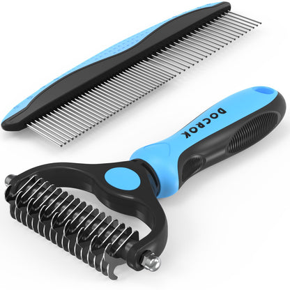 Docrok Pet Grooming Brush and Metal Comb Combo