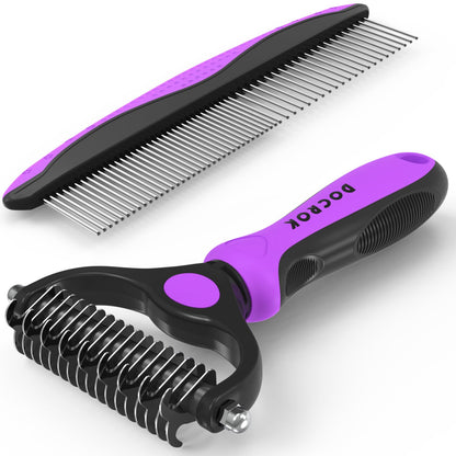 Docrok Pet Grooming Brush and Metal Comb Combo
