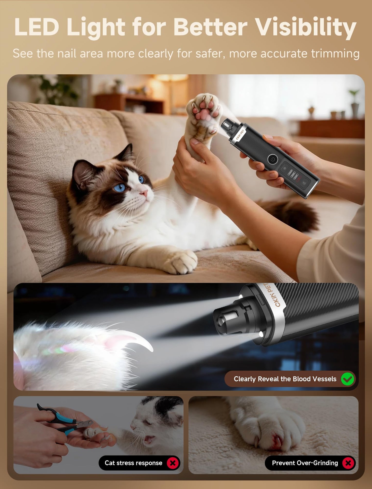 Quiet LED Pet Nail Grinder For Dogs & Cats