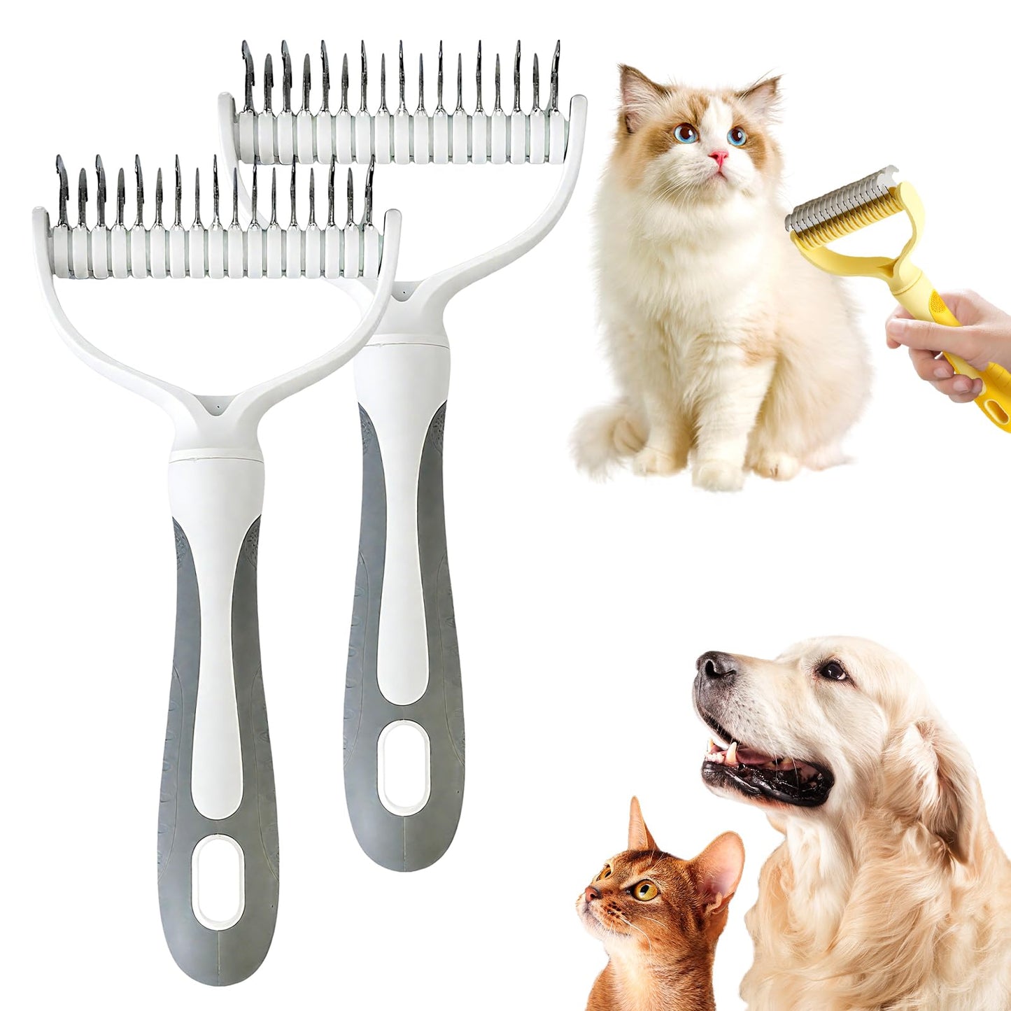 Double-Sided Pet Deshedding & Dematting Brush