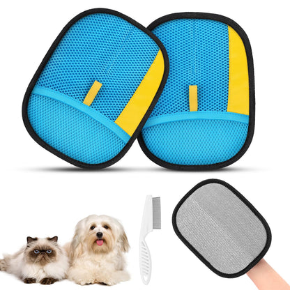 2-Pack Reusable Pet Hair Removal Grooming Gloves