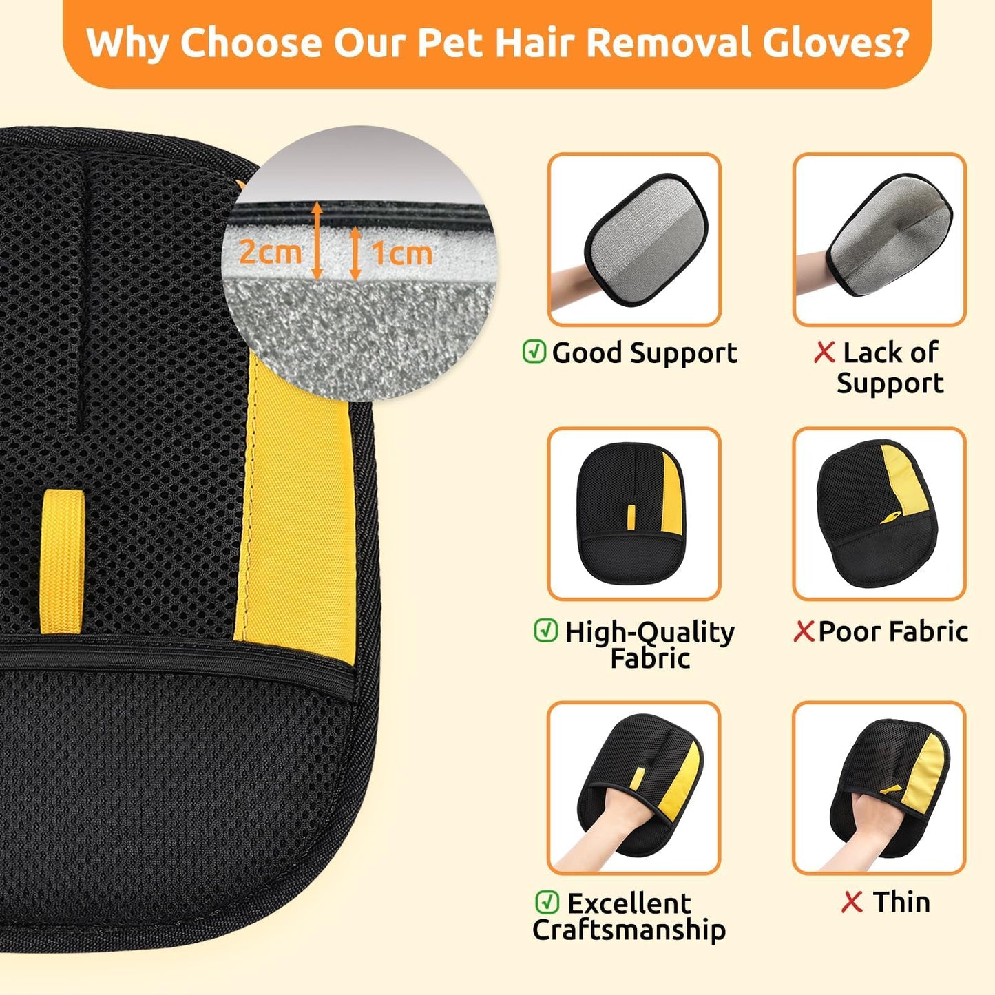 2-Pack Reusable Pet Hair Removal Grooming Gloves